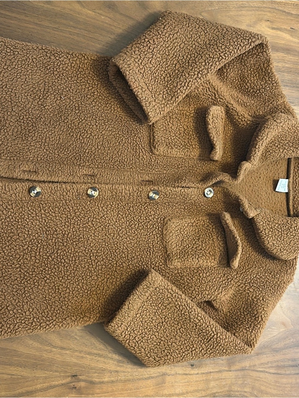 SHEIN Kids Camel Teddy Button-Up Pea Coat